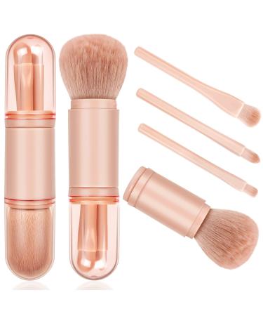 Travel Makeup Brushes Set: 4 in 1 Mini Cute Makeup Brush Retractable Professional Foundation Blending Powder Eye Shadow Brush for Women Facial Cosmetics Makeup Brush Set Rose