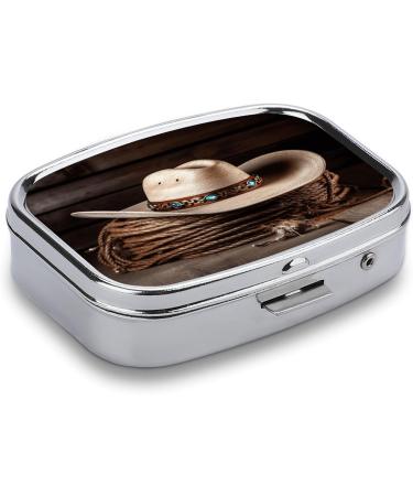 Shop American West Rodeo Hat Print Pill Box | 2 Compartment Medicine Organizer | Decorative Metal Portable Pill Case for Travel & Purse - Buy Online on GoSupps.com
