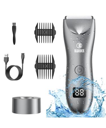 Electric Hair Clippers for Men Portable Body Hair Trimmer Kit Rechargeable Cordless Body Groomer and Beard Shaver with Safety Guardrail LCD Display & Recharge Dock (Grey) Grey With Light