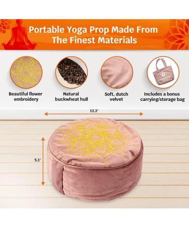 Traditional Tibetan Zafu Meditation Cushion - Soft Velvet with Embroidery - Rose Quartz - Buy Online on GoSupps.com