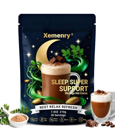Xemenry Moringa Hot Cocoa Sleep Aid Pure Moringa Powder Mix with Cocoa Powder - Supports Energy Immune Support Gut Health Green Superfood with Vitamins & Amino Acids 7.4 oz. 30 Servings