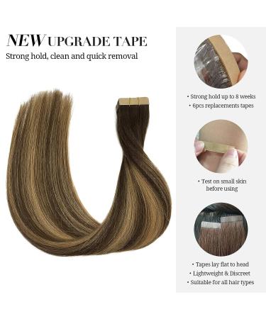 DOORES 50g Tape in Remy Balayage Chocolate Brown to Caramel Blonde Hair Extensions - 20pcs 16 Inch - Buy Online on GoSupps.com
