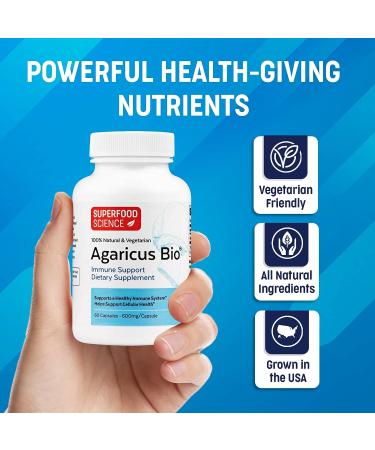 Organic Agaricus Bio Immune Support Supplement - 600mg High Beta Glucan Mushroom Capsules - 60ct - Buy Online on GoSupps.com