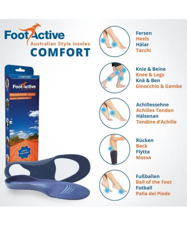 Footactive Comfort Insoles | Orthopedic Support for Heels Feet Knees & Back | Relief from Foot Pain | Blue Size 35-38 (XS) - Buy Online on GoSupps.com