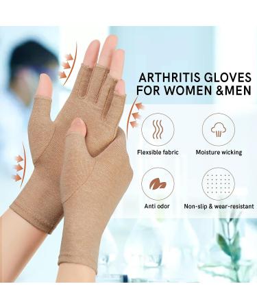 Arthritis Compression Gloves for Men & Women - Relief for Rheumatoid, Osteoarthritis, Carpal Tunnel Pain - 2 Pairs Light Brown - Buy Online on GoSupps.com
