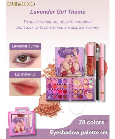 Buy KEVIN&COCO Lavender Theme Eyeshadow Palette Set - 28 Colors Lipstick Brush & Lip Liner | Waterproof No Smudge | International Shipping Available - Buy Online on GoSupps.com