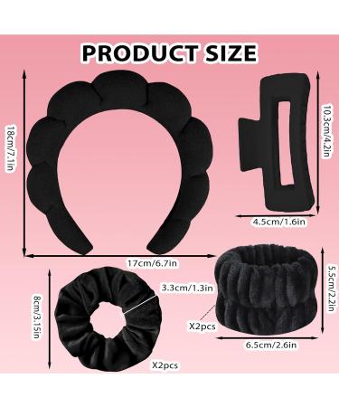 Spa Headbands for Women 1 Makeup Headband and 2 Wrist Washbands and 2 Hair Scrunchies and 1 Hair Claw Clip Set for Face Washing Skincare Shower Makeup Removal(Black) - Buy Online on GoSupps.com