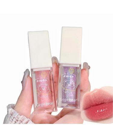 Bear Lip Glaze 2 Pack Plumping Holographic Glitter Lip Gloss, Buildable Shimmer Liquid Lip Oil, Nourishing Moisturizing Shiny Juicy Lip Gloss for Women and Girls