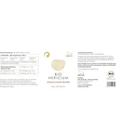 Organic Hericium Erinaceus Powder for Animals - Microfine Lions Mane - 300g Dietary Supplement - Wohlrab - Buy Online on GoSupps.com