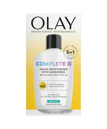 Olay Complete+ Face Moisturizer with Sunscreen SPF 40 For Sensitive Skin Broad Spectrum Sun Protection Fragrence-Free - No White Cast on All Tones Nourishes Moisture Barrier - Ceramides 6 Oz 6 Fl Oz (Pack of 1) - Buy Online on GoSupps.com