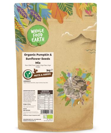 Wholefood Earth Organic Pumpkin & Sunflower Seeds Mix 3kg Raw | GMO Free | Vegan | High Fibre | High Protein | Certified Organic Organic 3kg