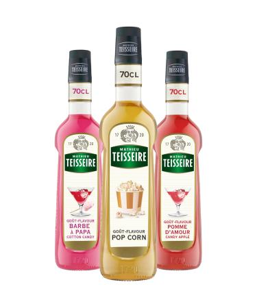 Mathieu Teisseire - Fairground party assortment: Pop corn syrup, candy candy syrup, apple syrup for refreshing drinks, 3x70cl