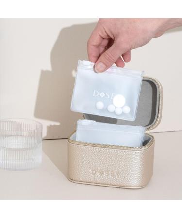 Shop Dosey Gold Travel Pill Case | Vegan Leather Daily Organizer with 7 Airtight Pill Pockets - Stylish & Functional Medication Storage - Buy Online on GoSupps.com