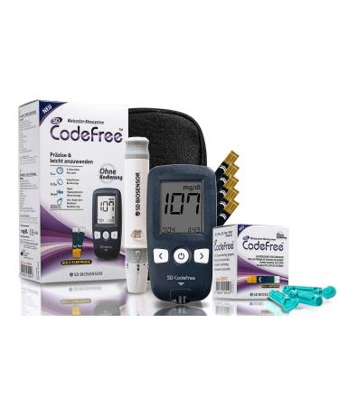 SD Codefree blood sugar measuring device Set with test strips + 50 blood sugar test strips in the savings pack for diabetes control starter set + 50 test strips