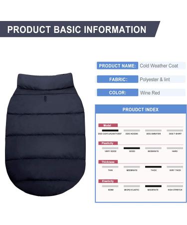 ASENKU Windproof Waterproof Dog Winter Coat | Warm Fleece Lined Jacket for Small Medium Large Dogs | M Chest 15-17.3 Length 12.6 Blue - Buy Online on GoSupps.com