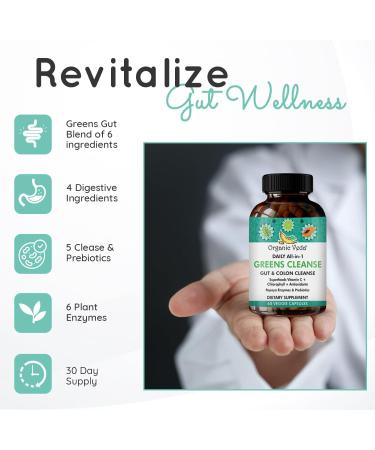 Daily All-in-1 Greens Cleanse - Organic Gut Health & Colon Cleanse Capsules with Amla Moringa Psyllium Husk & Prebiotics - Digestive Health Formula 60 Capsules - Buy Online on GoSupps.com