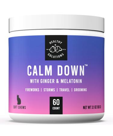Cat Calming Treats & Anxiety Relief with Melatonin - Soft Chews Keep Cats Calm & Aid In Better Sleep, Stress, Storms, Separation, Travel, & Motion Sickness - 60ct Soft Chews - Made In USA