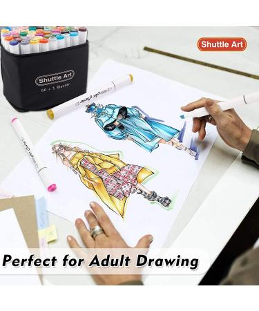 Shuttle Art 51 Colors Dual Tip Alcohol Based Art Markers with Case - Perfect for Illustration and Adult Coloring - Buy Online on GoSupps.com