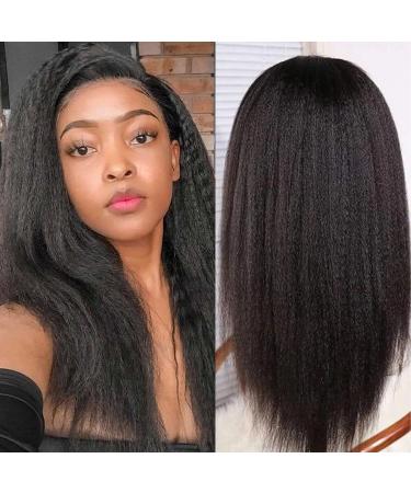 Kinky Straight Wig 13x4 Lace Front Wigs Human Hair for Black Women  20 inch Glueless Kinky Straight Human Hair Wig Pre Plucked with Baby Hair 150% Density Yaki Straight Lace Wigs Natural Black Color 20 Kinky Straight Wig