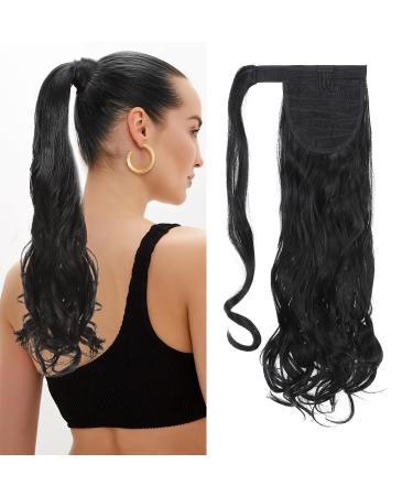 S -noilite clip in extensions hair part braid ponytail wavy hair extension real naturally art hair like real hair wrap on ponytail various colors 60cm - dark black