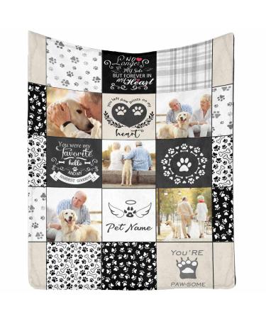 Personalized Dog Blanket with Photo Picture, Leave Paw Prints on My Heart Pet Loss Sympathy Memorial Dog Remembrance Gift Blanket 30 x 40 Inches Multi P14