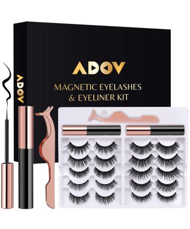 ADOV 10 Pairs Magnetic Eyelashes and 2 Tubes of Magnetic Eyeliner Kit 3D Natural Look Waterproof Reusable False Lashes with Applicator No Glue Needed Easy to Wear Long Lasting False Eyelashes Set