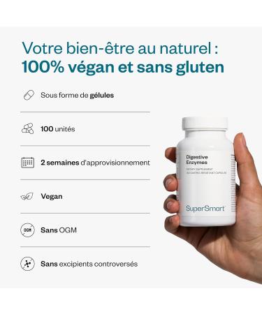 Enzymes Digestives - Enzymes & Fenugrec - 15 enzymes digestives - Id al contre les ballonnements et flatulences - Am liore la digestion du lactose - Vegan - 100 DrCaps - Supersmart - Buy Online on GoSupps.com