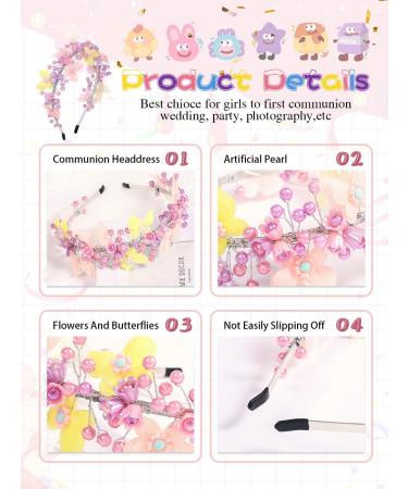 IYOU Princess Wedding Headband Purple Butterfly Hair Bands Pearl Communion Bridal Hair Accessories for Girls - Buy Online on GoSupps.com