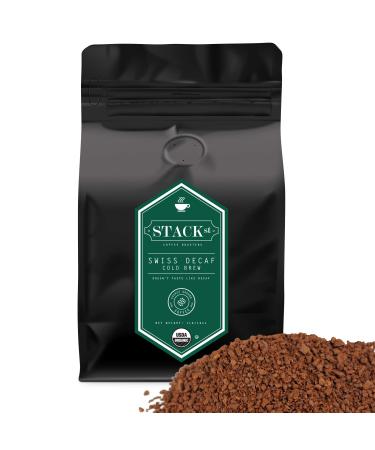 Organic Cold Brew Coffee Grounds, 1 lbs - Flavor Dark Roast, Coarse Grind - Handcrafted, Single Origin, Micro Roast, Direct Trade  By Stack Street (Swiss Decaf, 1 Pound)