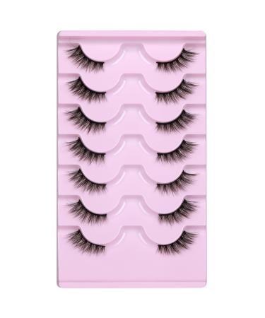 JIMIRE Half Lashes Natural Look Wispy Cat Eye Accent False Eyelashes Fluffy 3D Effect 12MM Short Strip Lashes Pack 7 Pairs Half Lashes2|7-14MM