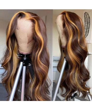 32 Ombre 4/27 Brown Blonde Highlight Lace Front Wig 180% Density - Body Wave 13x4 HD Lace Transparent Wig for Black Women - Buy Online on GoSupps.com