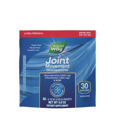 Nature's Way Joint Movement Glucosamine Drink Mix Ultra Strength Glucosamine MSM Hyaluronic Acid Vitamin D3 Supports Bones Muscles Cartilage* No Sugar Joint Support* 30 Unflavored Packets