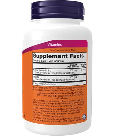Now Foods Flush-Free Niacin 500mg - Double Strength 90 Veg Capsules | Optimize Health - Buy Online on GoSupps.com