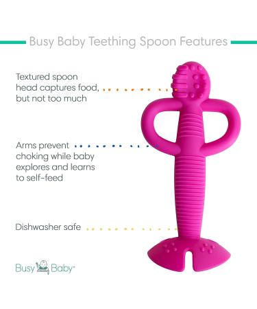 Busy Baby Teething Spoon - 2-in-1 Teether & Training Spoon for Babies and Toddlers - Food Grade Silicone, BPA Free, Pink - Buy Online on GoSupps.com