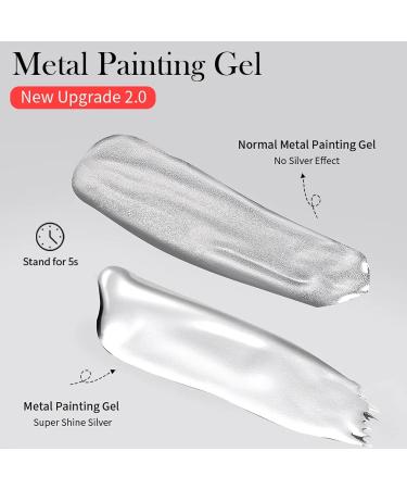 Metallic Painting Gel Nail Polish - Mirror Gold Liner Gel Polish - 3D Metal Painting Nail Varnish - Metal Painting Gel - Mirror Nails Finish - Nail Liner Painting Gel Polish DIY Nail Drawing at Home - Buy Online on GoSupps.com