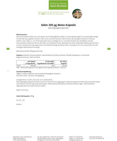 Sanct Bernhard Selenium 200 g Mono Capsules - 180 Capsules for 6 Months | Premium Health Supplement - International Shipping Available - Buy Online on GoSupps.com