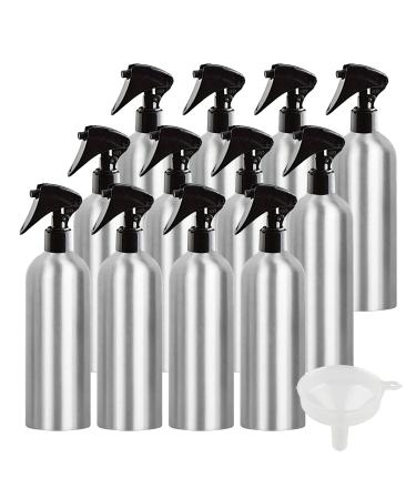Zeoabsy 12 pieces 500ml of empty aluminum spray bottle with black spray water sprayer atomizer for household flower sprayer plants garden cosmetics kitchen cleaning hairdresser + 1 x funnel black 500ml