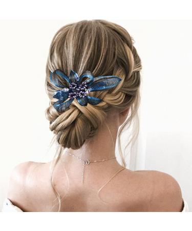 Blue Crystal Bridal Wedding Hair Clip | Handmade Rhinestone Hair Barrette for Women - Perfect for Bride, Bridesmaids, Prom & Parties - Buy Online on GoSupps.com