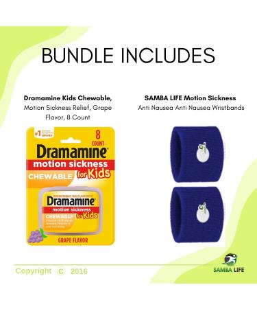Samba Life Motion Sickness Relief Bundle: Dramamine Kids Chewables & Anti Nausea Wristbands - Grape Flavor (Kids) - Buy Online on GoSupps.com