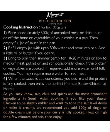 Mumtaz BUTTER CHICKEN Indian Curry Cooking Sauce - Pack of 6x350g - Restaurant Quality At Home - Serves 4-5 - Buy Online on GoSupps.com