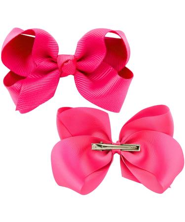 2Pcs Ribbon Hair Bow Clips Barrettes 3 inch Ponytail Holder Bow Hair Bow with Duckbill Clip for Children Kids Girls Women(rose red)