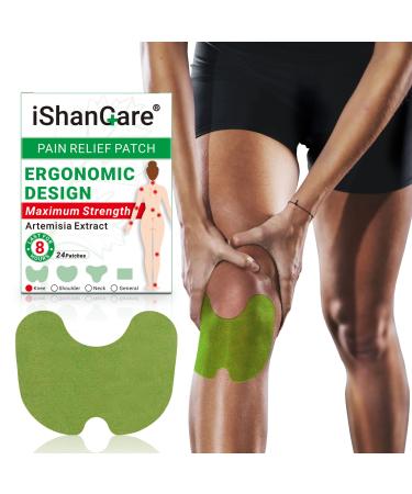 iShanCare Knee Pain Relief Patch - Warming Herbal Plaster Maximum Strength Heat Patches, 8 Hours Deep Heating Extra Strength Joint Pain Relieving Patch for Knees, Back, Neck, Shoulder, 24 Count