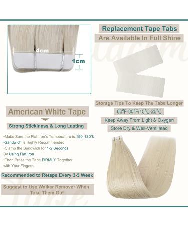 Full Shine 24 Inch Tape In Hair Extensions - Double Sided Remy Human Hair #60 Platinum Blonde, Silky Straight - 20 Pieces, 50g - Buy Online on GoSupps.com