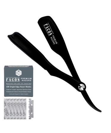 100 BLADES + Facón Professional Classic Japanese Straight Edge Feather Barber Razor - Salon Quality Cut Throat Shavette