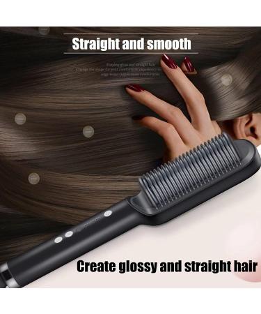 2-in-1 Negative Ion Hair Straightener Styling Comb | Fast Heating | 5 Temp Settings | Anti-Scald | Professional Hair Straightener Brush & Curler - Black - Buy Online on GoSupps.com