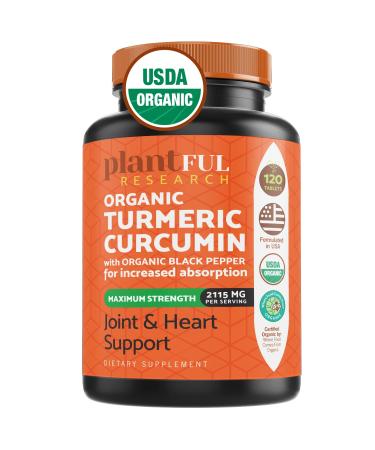 Organic Turmeric Supplement with Black Pepper Highest Potency USDA Certified  Non-GMO Organic Curcumin 2115mg  Antioxidant Joint & Immune Support 120 Tablets