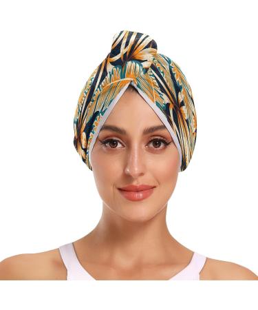 Tropical Leaves Dry Hair Cap - 2 Piece Quick Drying Towel Set with Button Headband | Super Absorbent & Soft for Ultimate Comfort - International Shipping Available - Buy Online on GoSupps.com