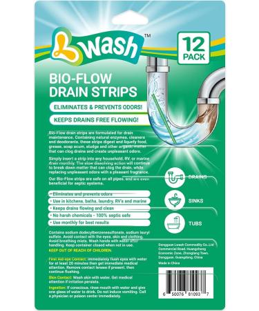 Lemon Scent Bio-Flow Drain Strips | 12 L-Wash Drain Cleaner & Odor Remover Sticks - Freshens Drains & Prevents Clogs | International Shipping Available - Buy Online on GoSupps.com