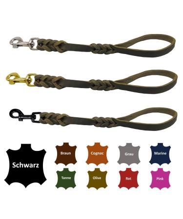 Dog liner/short guide leather hand braid for medium and large dogs (olive green 40cm hooks: black) 40cm hooks: black olive green