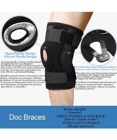DocBraces Hinged Knee Brace for Knee Pain Adjustable Compression Knee Support Brace for Men & Women Open Patella Knee Wrap for Swollen Meniscus Tear ACL PCL Joint Pain Relief Injury Recovery X-Large Black - Buy Online on GoSupps.com